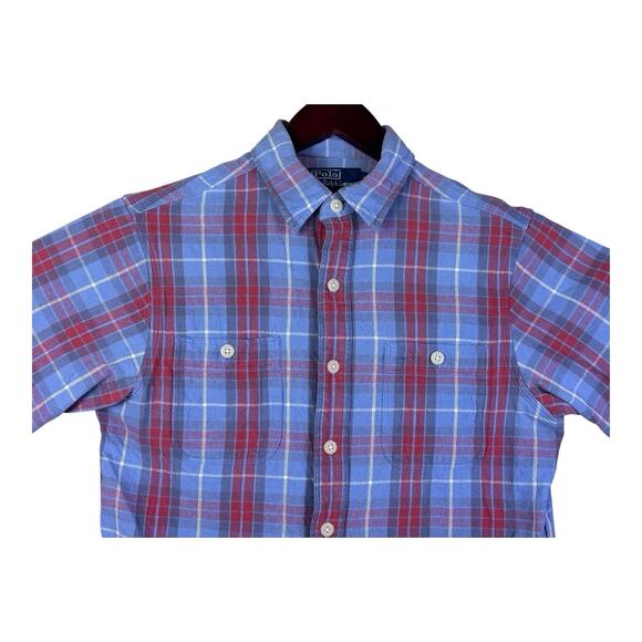 Ralph Lauren Flannel Shirt Mens Small Blue Red Plaid Long Sleeve Button Up - Picture 2 of 13